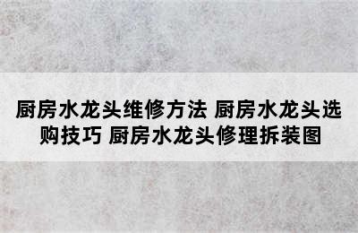 厨房水龙头维修方法 厨房水龙头选购技巧 厨房水龙头修理拆装图